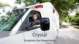  Presentation with emergency response - Presentation design having emergency response team - portrait of a paramedic woman background and a light gray colored foreground