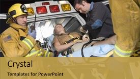  Presentation with emergency - Audience pleasing PPT theme consisting of emergency service professionals carrying patient backdrop and a yellow colored foreground