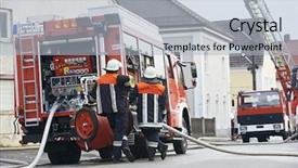  Presentation with emergency services - Beautiful PPT theme featuring emergency services vehicle - two fireman in uniform operating backdrop and a light blue colored foreground