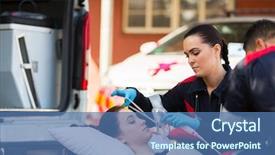  Presentation with emt - Slide deck consisting of emergency services vehicle - young female emt putting oxygen background and a ocean colored foreground