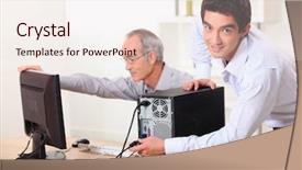  Presentation with system computer - Audience pleasing PPT theme consisting of emergency system - two men with a computer backdrop and a lemonade colored foreground