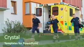  Presentation with medical emergency trauma team - Slide deck consisting of emergency team running to unconscious background and a  colored foreground