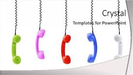  Presentation with clipping - Presentation design consisting of emergency telephone - colorful handsets isolated on white background and a white colored foreground