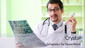  Presentation with radiologist - Slide deck enhanced with emergency telephone - doctor radiologist looking at x-ray background and a lemonade colored foreground