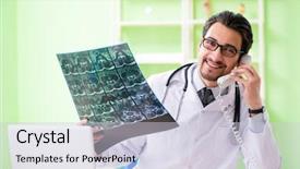  Presentation with dental radiology panoramic x ray - PPT theme with emergency telephone - doctor radiologist looking at x-ray background and a lemonade colored foreground