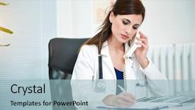  Presentation with emergency - Slide set consisting of emergency telephone - doctor talking on the phone background and a  colored foreground