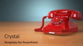  Presentation with support - PPT theme enhanced with emergency telephone - vintage phone on green background background and a coral colored foreground