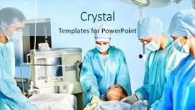  Presentation with operating room - Slide deck having emergency trolley - group of surgeon and patient background and a cool aqua colored foreground