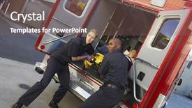  Presentation with ambulance - Beautiful PPT theme featuring emergency trolley - paramedics preparing to unload patient backdrop and a violet colored foreground
