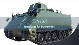  Presentation with vehicle - Presentation design enhanced with emergency vehicle - armored personnel carrier isolated background and a ocean colored foreground
