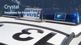  Presentation with police - Colorful PPT theme enhanced with emergency vehicle - close-up of police car sign backdrop and a ocean colored foreground