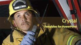  Presentation with fire fighter - Slide deck having emergency vehicle - fire fighter having conversation background and a tawny brown colored foreground