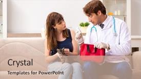  Presentation with doctor visiting family - Beautiful theme featuring emergency veterinary - vet doctor visiting sick kittens backdrop and a  colored foreground