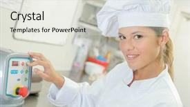  Presentation with industrial machine - Slide deck featuring emergenvy food - chef operating industrial machine background and a  colored foreground