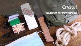  Presentation with food preparation - Cool new theme with emergenvy food - emergency preparation equipment on wooden backdrop and a dark gray colored foreground