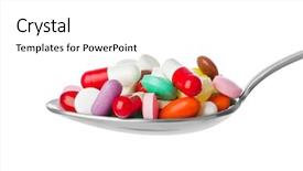  Presentation with spoon - Audience pleasing slides consisting of emergenvy food - spoon with pills isolated backdrop and a white colored foreground