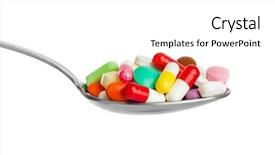 Presentation with spoon - Presentation theme having emergenvy food - spoon with pills isolated background and a white colored foreground