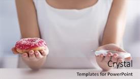  Presentation with blood - Audience pleasing slides consisting of emergenvy food - woman with donut and blood backdrop and a coral colored foreground