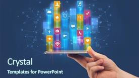  Presentation with flying - Beautiful PPT theme featuring emerging media - businessman hand using phone backdrop and a  colored foreground