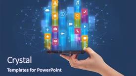  Presentation with flying - Beautiful PPT layouts featuring emerging media - businessman hand using phone backdrop and a  colored foreground