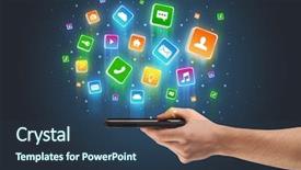  Presentation with mobile phone in woman hand - Audience pleasing presentation consisting of emerging media - businessman hand using phone backdrop and a  colored foreground