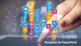  Presentation with tablets wood table tablet white - Audience pleasing PPT theme consisting of emerging media - businessman hand using tablet backdrop and a  colored foreground