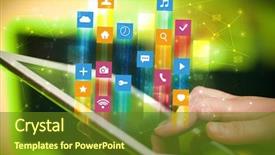  Presentation with flying - Cool new PPT layouts with emerging media - businessman hand using tablet backdrop and a  colored foreground