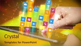  Presentation with tablets wood table tablet white - PPT theme consisting of emerging media - businessman hand using tablet background and a  colored foreground