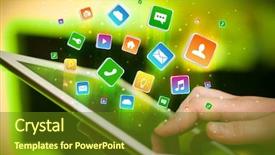  Presentation with flying - Beautiful slides featuring emerging media - businessman hand using tablet backdrop and a  colored foreground