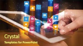  Presentation with application - Beautiful slide deck featuring emerging media - businessman hand using tablet backdrop and a tawny brown colored foreground