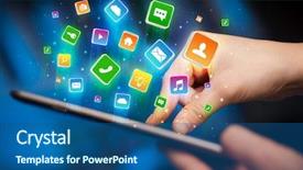  Presentation with flying - PPT theme with emerging media - businessman hand using tablet background and a ocean colored foreground