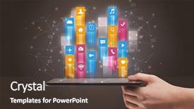  Presentation with mobile phone in woman hand - Amazing presentation theme having emerging technologies - businessman hand using phone backdrop and a tawny brown colored foreground