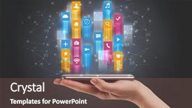  Presentation with people hold hand around globe - PPT theme enhanced with emerging technologies - businessman hand using phone background and a  colored foreground