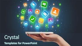  Presentation with mobile phone in woman hand - Amazing slide deck having emerging technologies - businessman hand using phone backdrop and a  colored foreground