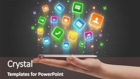  Presentation with mobile phone in woman hand - Slide deck featuring emerging technologies - businessman hand using phone background and a tawny brown colored foreground