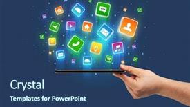  Presentation with people hold hand around globe - PPT theme having emerging technologies - businessman hand using phone background and a ocean colored foreground