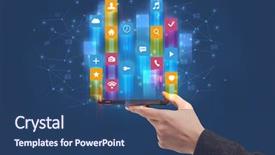  Presentation with mobile phone in woman hand - Beautiful PPT theme featuring emerging technologies - businessman hand using phone backdrop and a  colored foreground