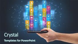  Presentation with flying - Audience pleasing theme consisting of emerging technologies - businessman hand using phone backdrop and a  colored foreground