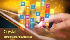  Presentation with flying - Cool new slide set with emerging technologies - businessman hand using tablet backdrop and a tawny brown colored foreground