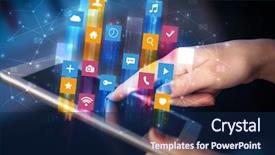  Presentation with tablet - Slide set enhanced with emerging technologies - businessman hand using tablet background and a navy blue colored foreground