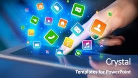  Presentation with flying - PPT layouts having emerging technologies - businessman hand using tablet background and a ocean colored foreground