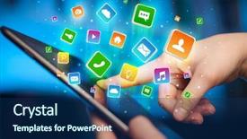  Presentation with emerging technologies - PPT theme consisting of emerging technologies - businessman hand using tablet background and a navy blue colored foreground