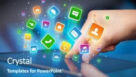  Presentation with flying - Colorful theme enhanced with emerging technologies - businessman hand using tablet backdrop and a  colored foreground