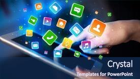  Presentation with people hold hand around globe - Beautiful PPT layouts featuring emerging technologies - businessman hand using tablet backdrop and a  colored foreground