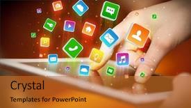  Presentation with people hold hand around globe - Audience pleasing slides consisting of emerging technologies - businessman hand using tablet backdrop and a  colored foreground