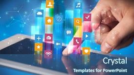  Presentation with flying - Amazing slide deck having emerging technologies - businessman hand using tablet backdrop and a ocean colored foreground