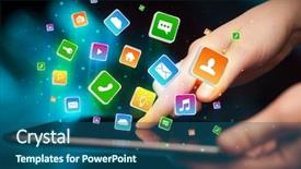  Presentation with tablets wood table tablet white - Slide deck with emerging technologies - businessman hand using tablet background and a  colored foreground