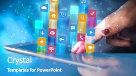  Presentation with emerging technologies - Slide set having emerging technologies - businessman hand using tablet background and a teal colored foreground