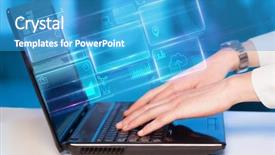  Presentation with emerging technologies - Theme with emerging technologies - hand using laptop with database background and a teal colored foreground