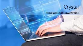  Presentation with database - PPT layouts having emerging technologies - hand using laptop with database background and a light blue colored foreground